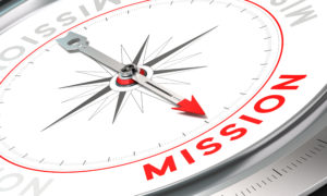 Compass with needle pointing the word mission. Conceptual illustration part one of a company statement Mission Vision and Value.