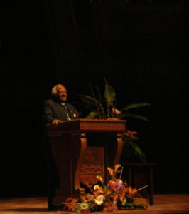 Desmond Tutu giving lecture accepting Wallenberg medal at the University of Michigan, Ann Arbor, MI, October 29 2008